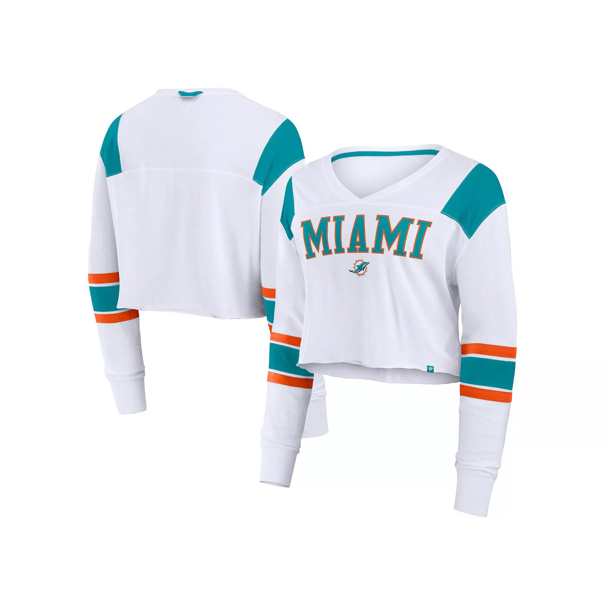 Women's Fanatics  White Miami Dolphins Stretch Cropped Fashion Long Sleeve T-Shirt, Size: 2XL Product Image