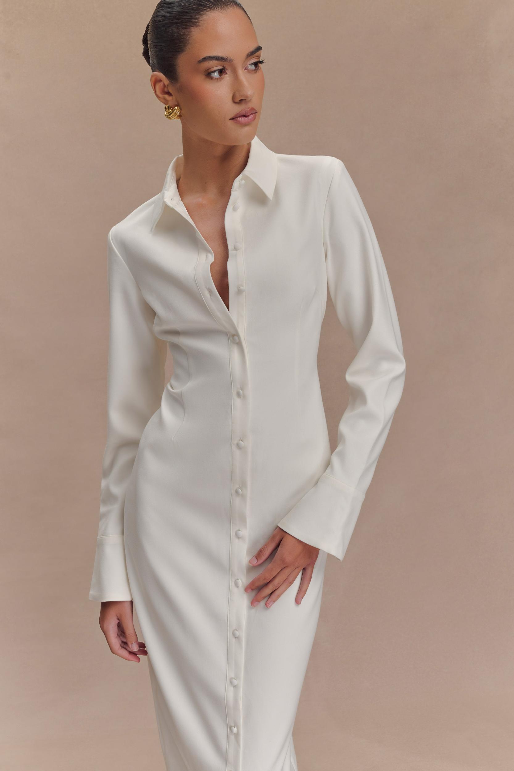 Dorian Fitted Shirt Midi Dress - White Product Image