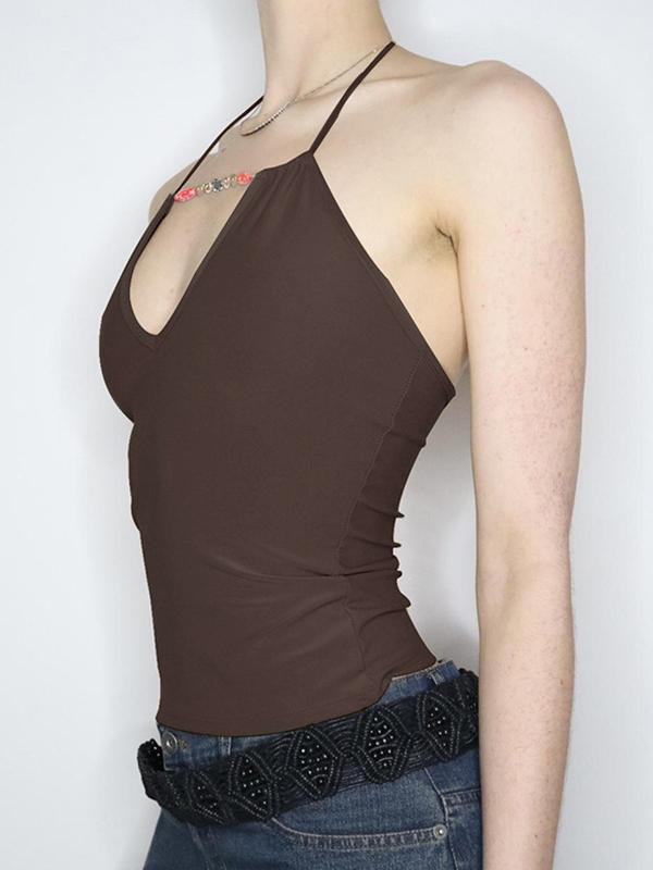 V Neck Bead Connected Backless Halter Vest Product Image