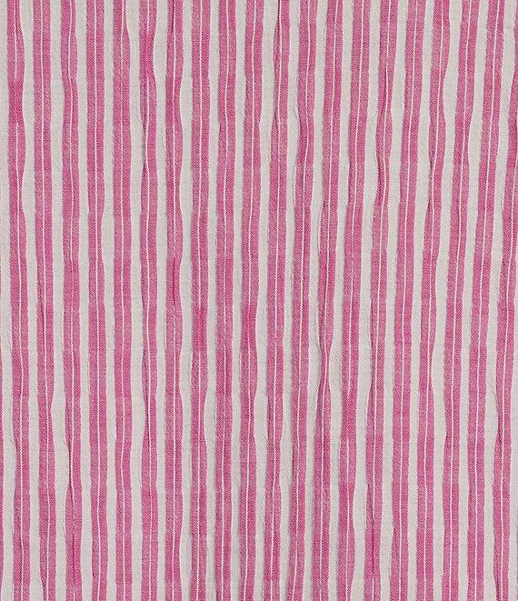 Ali Miles Yarn-Dye Striped Wire Neck 3/4 Sleeve Hi-Low Hem Button Front Tunic Product Image