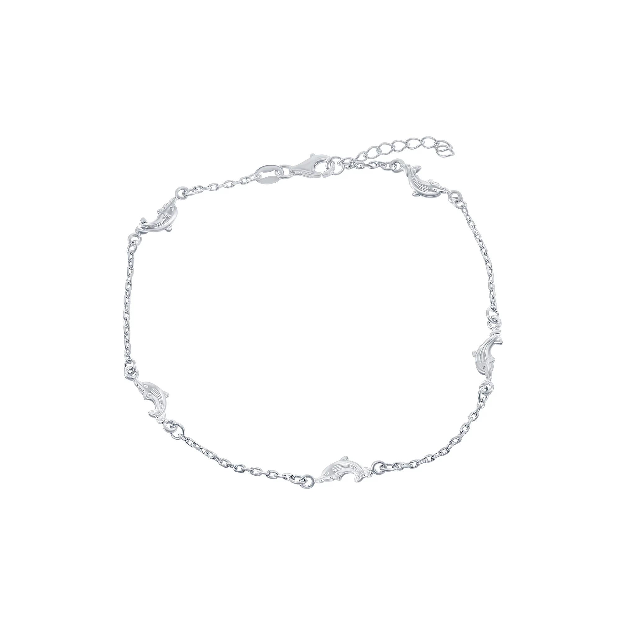 Sterling Silver Dolphins Anklet, Women's, Size: 9" Product Image