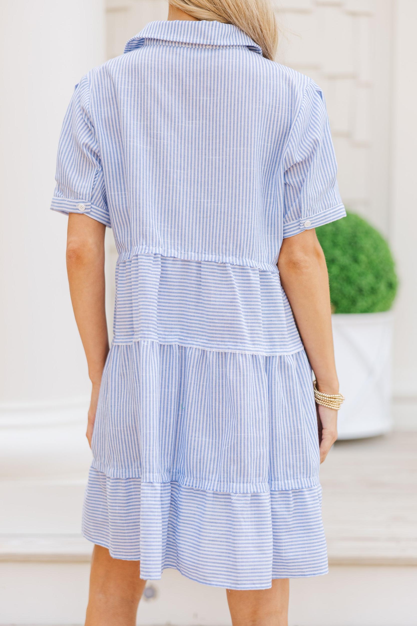 All You Need To Hear Light Blue Striped Babydoll Dress Female Product Image