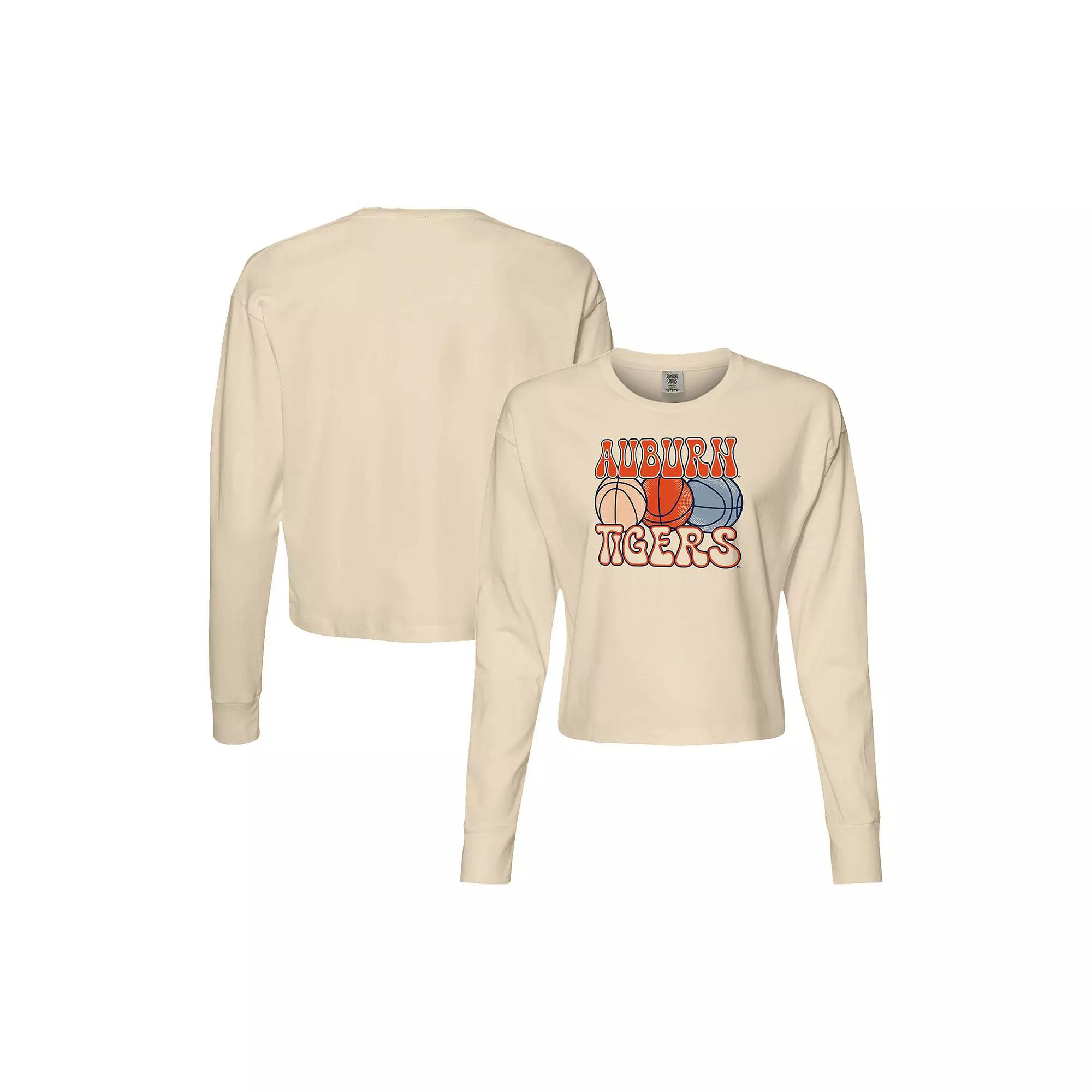 Women's Natural Auburn Tigers Comfort Colors Basketball Cropped Long Sleeve T-Shirt,  Product Image