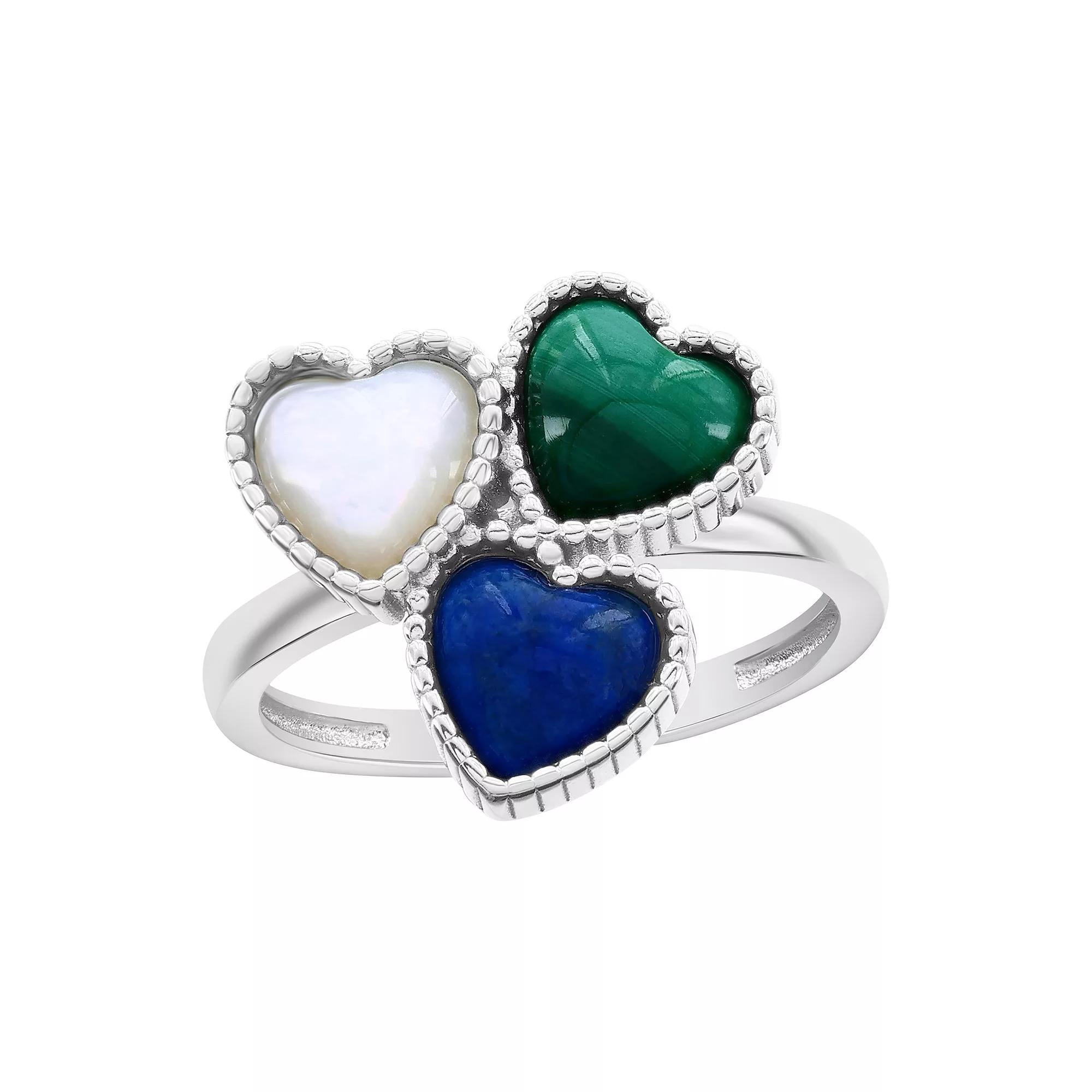 Nautica Rocks Sterling Silver Heart Mother-of-Pearl Lapis and Malachite Ring, Women's, Size: 7 Product Image