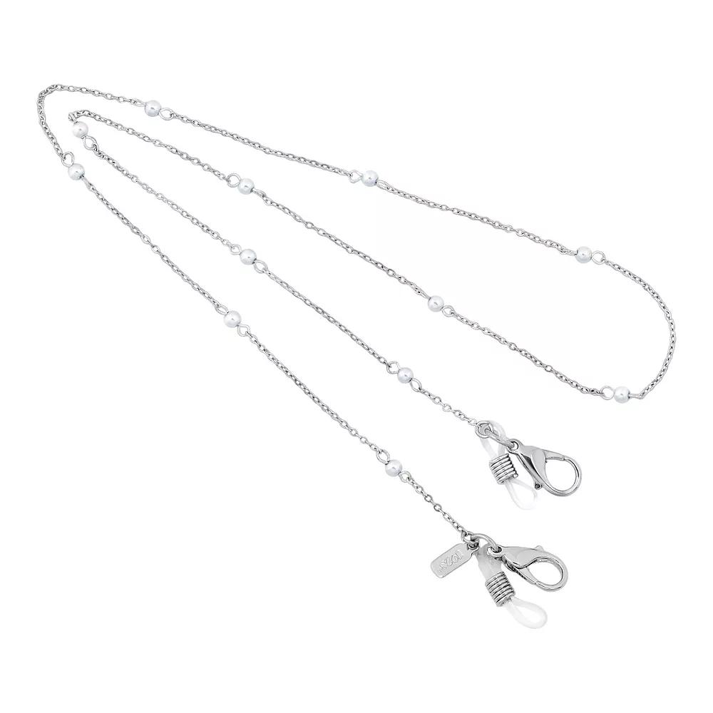 1928 Chain & Simulated Pearl Mask Holder, Womens, Gray Product Image