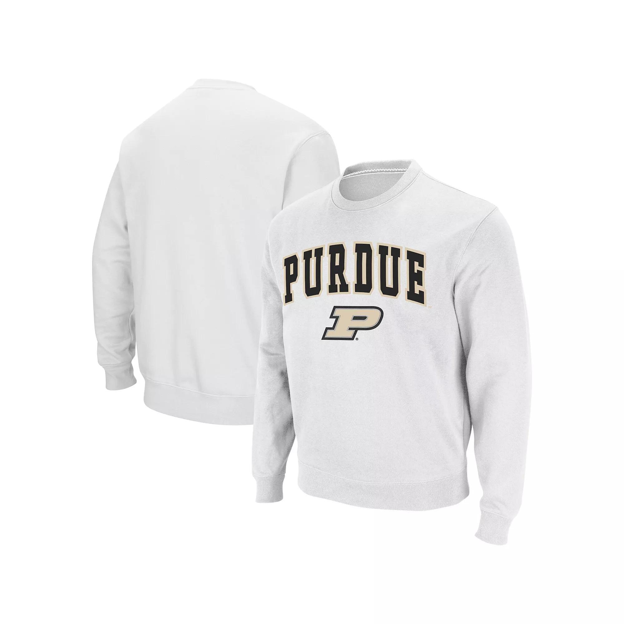 Men's Colosseum White Purdue Boilermakers Arch & Logo Crew Neck Sweatshirt,  Product Image