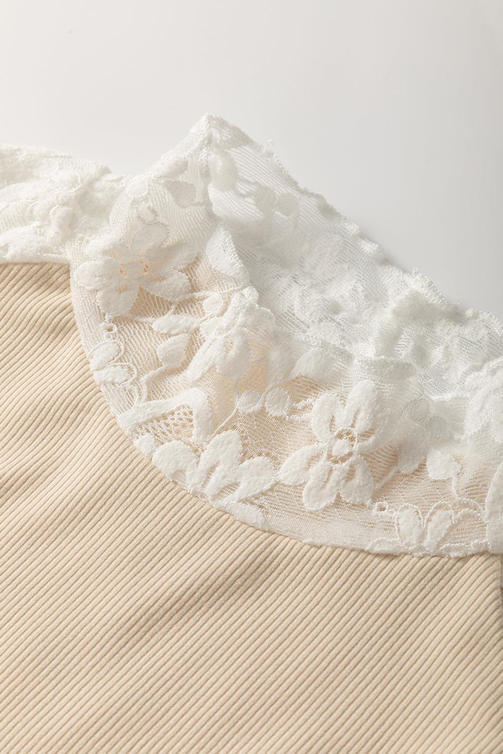 Ribbed Floral Lace Sleeve Top Product Image