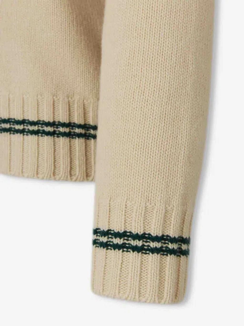 VALENTINO Embroidered V-neck Crewneck Sweater With Ribbed Trim In White Product Image