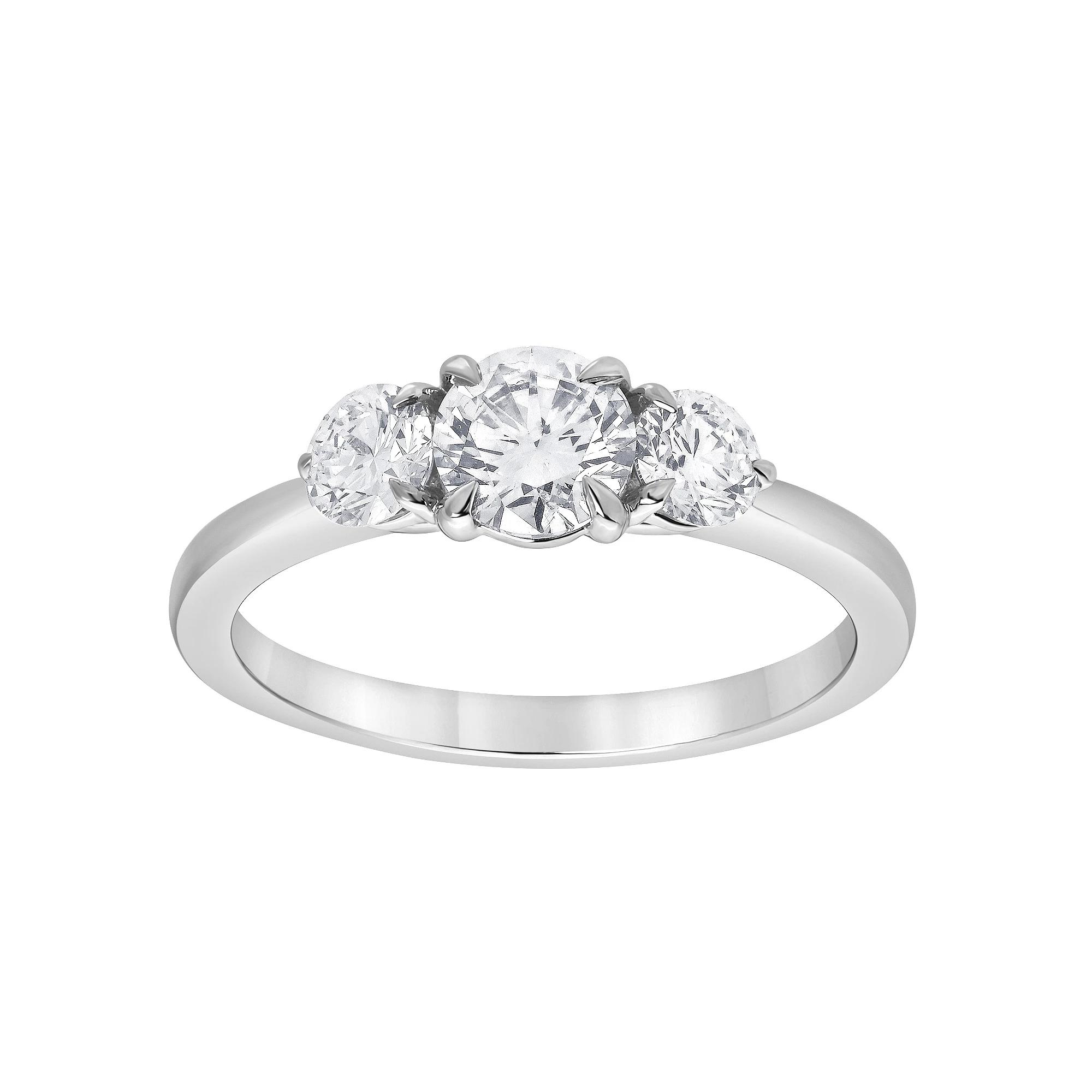 Diamond Brilliance 14k White Gold 1 Carat T.W. Lab-Grown Diamond Round 3 Stone Ring, Women's, Size: 6, 14k Gold Product Image