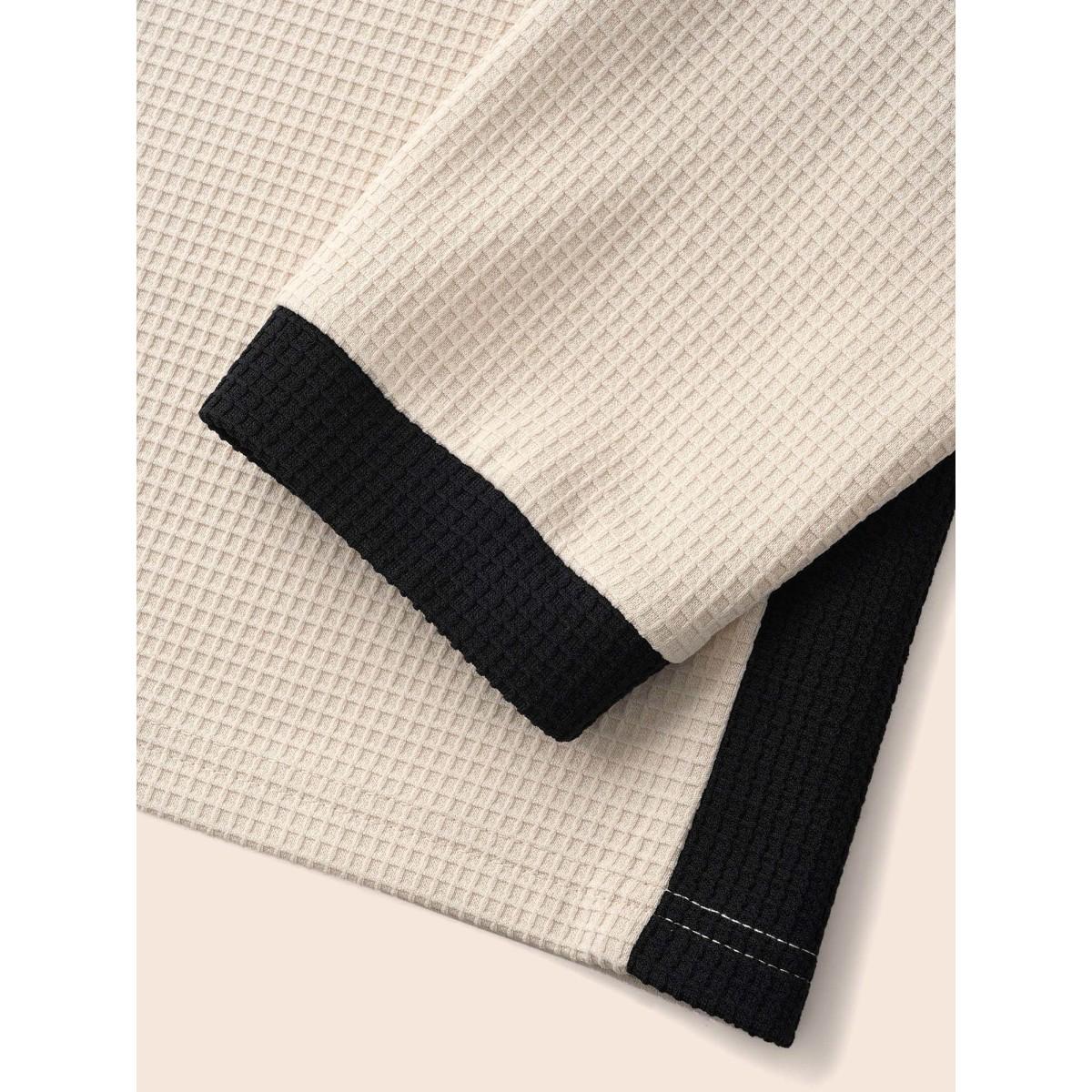 Plus Size Notched Rib Knit Contrast Trim Sweatshirt Women Apricot Casual Texture Flat collar with V-notch Everyday Sweatshirts BloomChic 26/4X Product Image