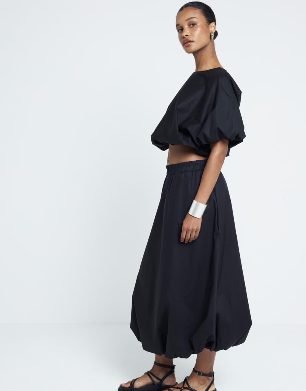 River Island bubble midi skirt in black Product Image