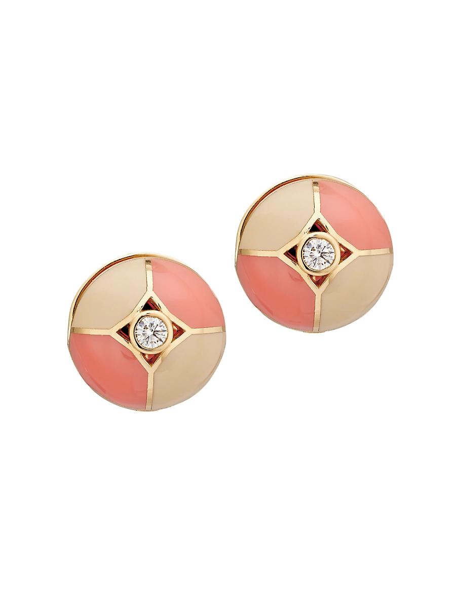 Womens 18K Gold, Diamond & Enamel Stud Earrings Product Image