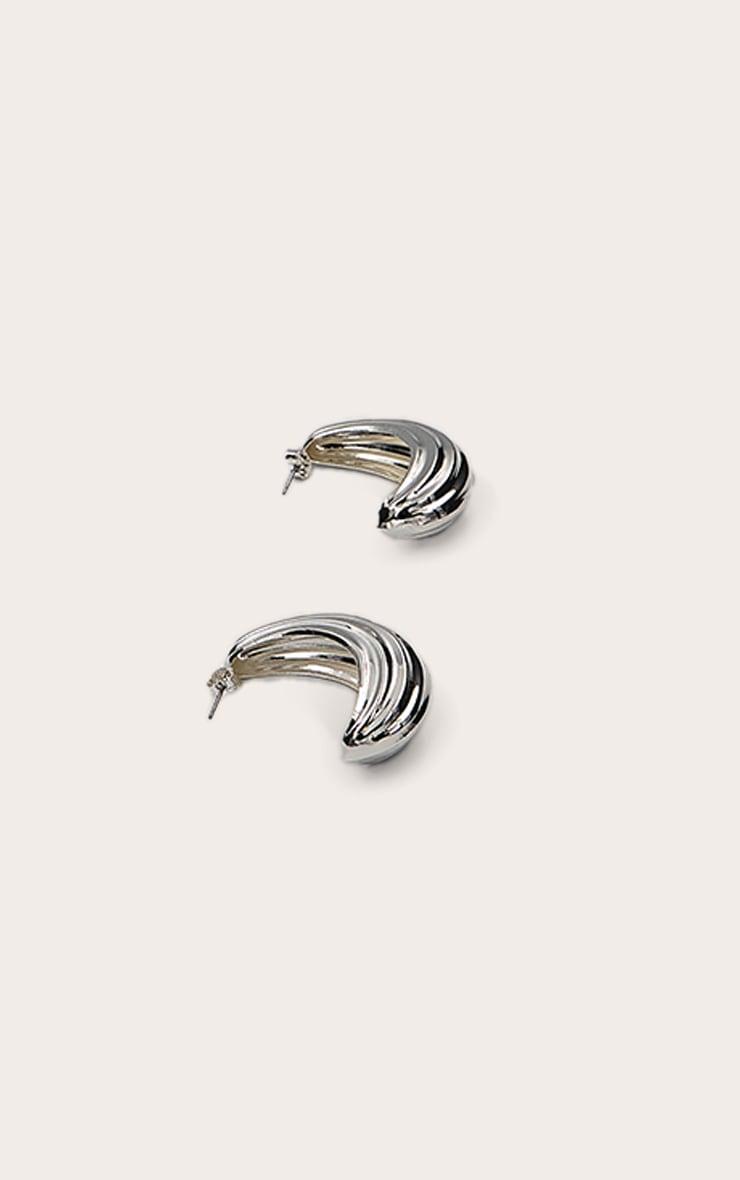 Silver Curved Textured Hollow Hoop Earrings Product Image