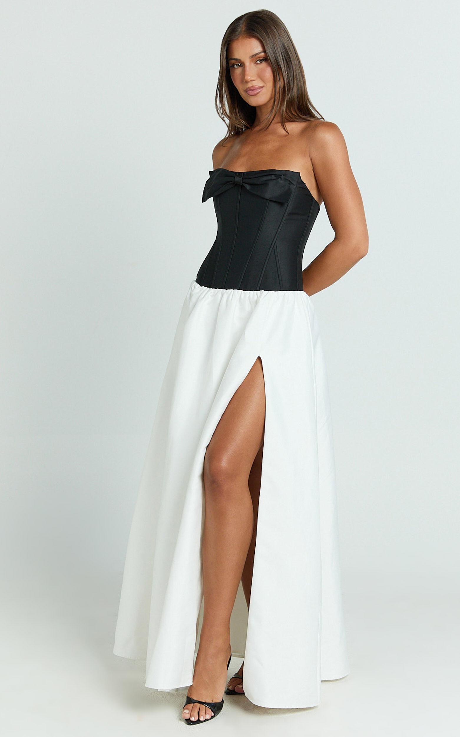 Santana Mini Dress - Strapless Fit And Flare Bubble Hem Dress in Black/White Product Image