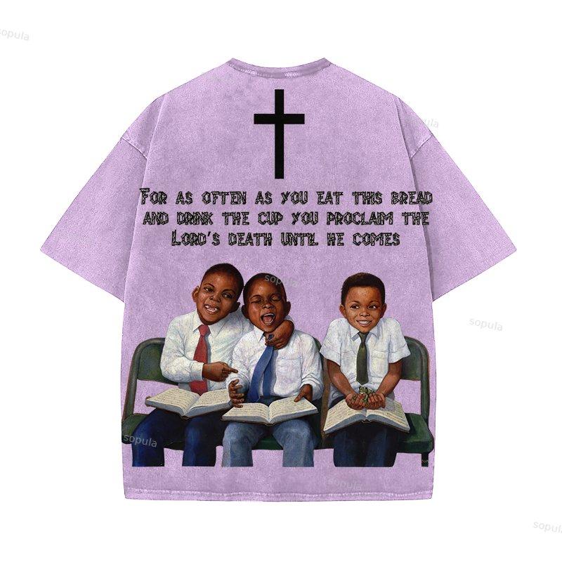 First Sunday Retro Graphic Print Acid Washed T-Shirt Product Image