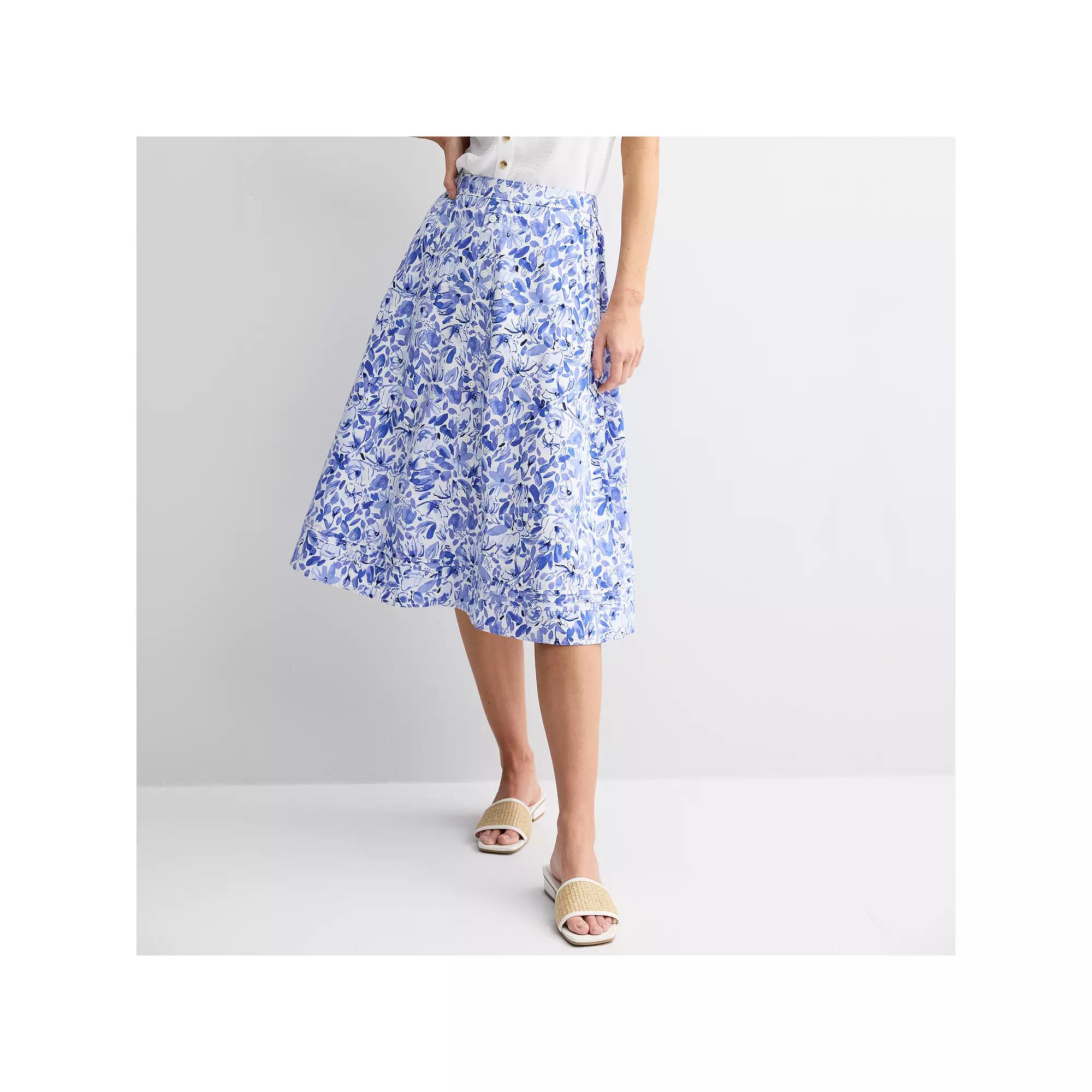 Women's Croft & Barrow® Floral Button-Front Midi Skirt, Size: XL, Blue Posy Floral Product Image