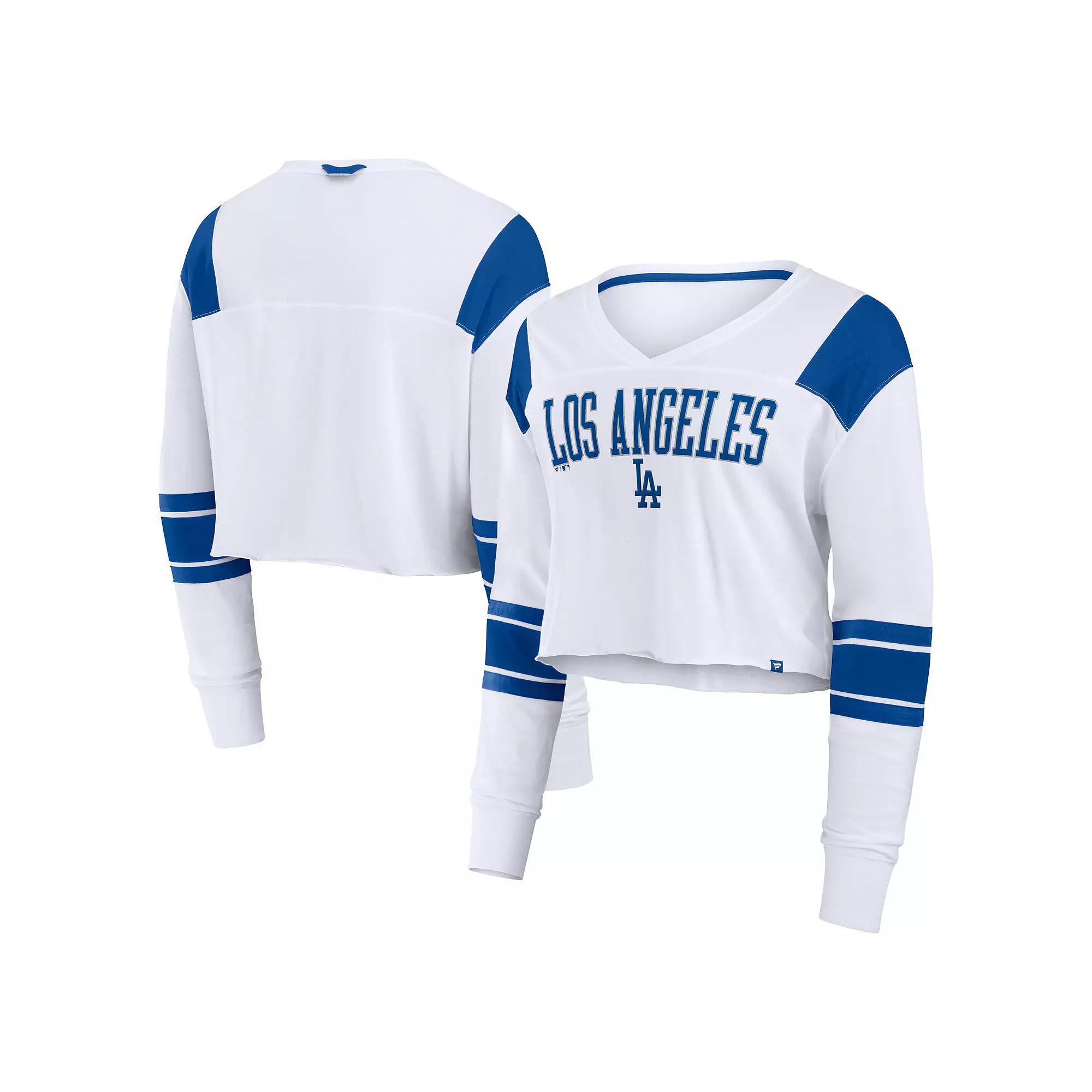 Women's Fanatics  White Los Angeles Dodgers Stretch Cropped Fashion Long Sleeve T-Shirt, Size: Large Product Image