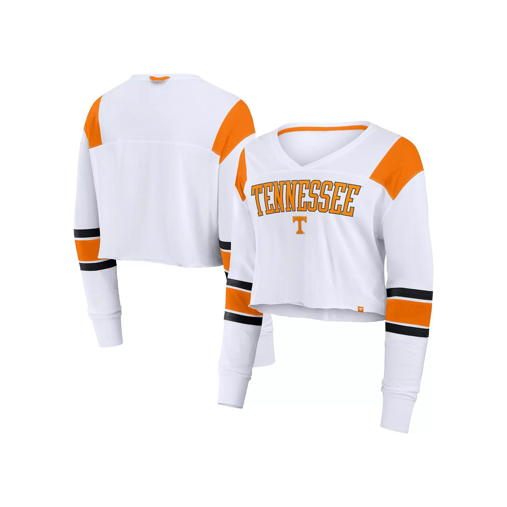 Women's Fanatics White Tennessee Volunteers Training Camp Cropped Long Sleeve V-Neck Fashion Top, Size: Large Product Image
