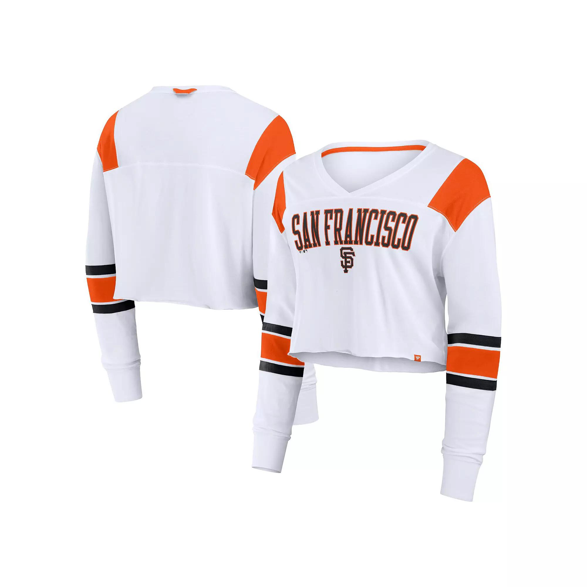 Women's Fanatics White San Francisco Giants Stretch Cropped Fashion Long Sleeve T-Shirt,  Product Image