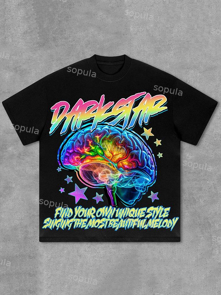 Sopula Darkstar Fun Color Brain Graphic Print Cotton T-Shirt Product Image