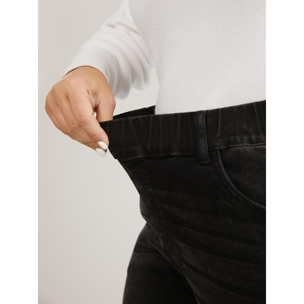 Plus Size Black Wash Elastic Waist Skinny Jeans Women DimGray Casual Plain Plain High stretch Pocket Jeans BloomChic 12/L Product Image