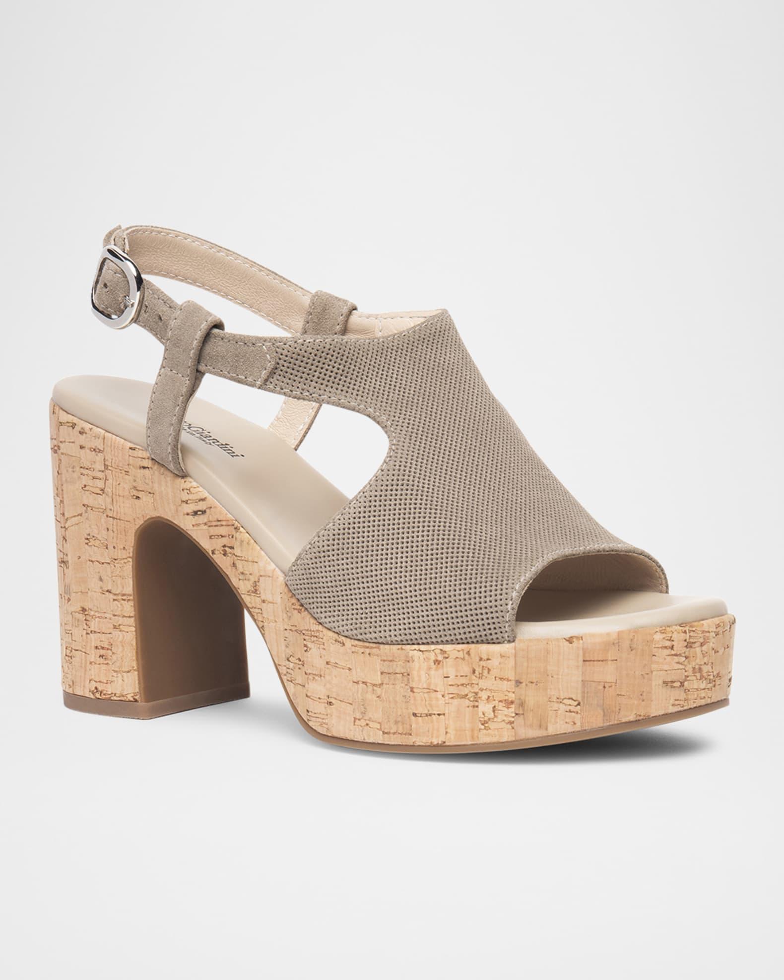 Suede Ankle-Strap Platform Cork Sandals Product Image