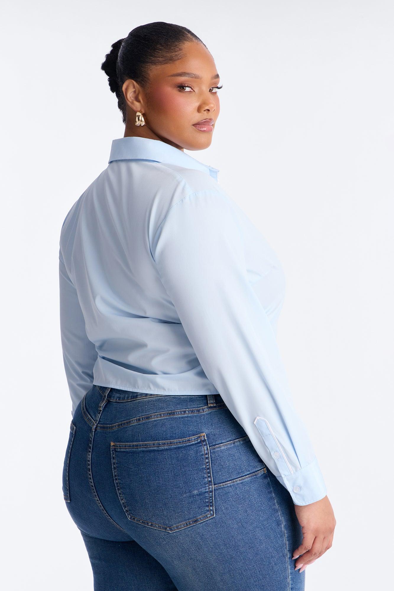 Just A Little Office Glam Poplin Shirt - Light Blue Female Product Image