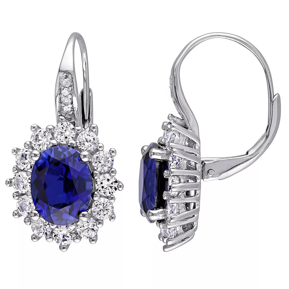 Stella Grace Sterling Silver Lab-Created Blue Sapphire, Lab-Created White Sapphire & Diamond Accent Leverback Earrings, Women's Product Image