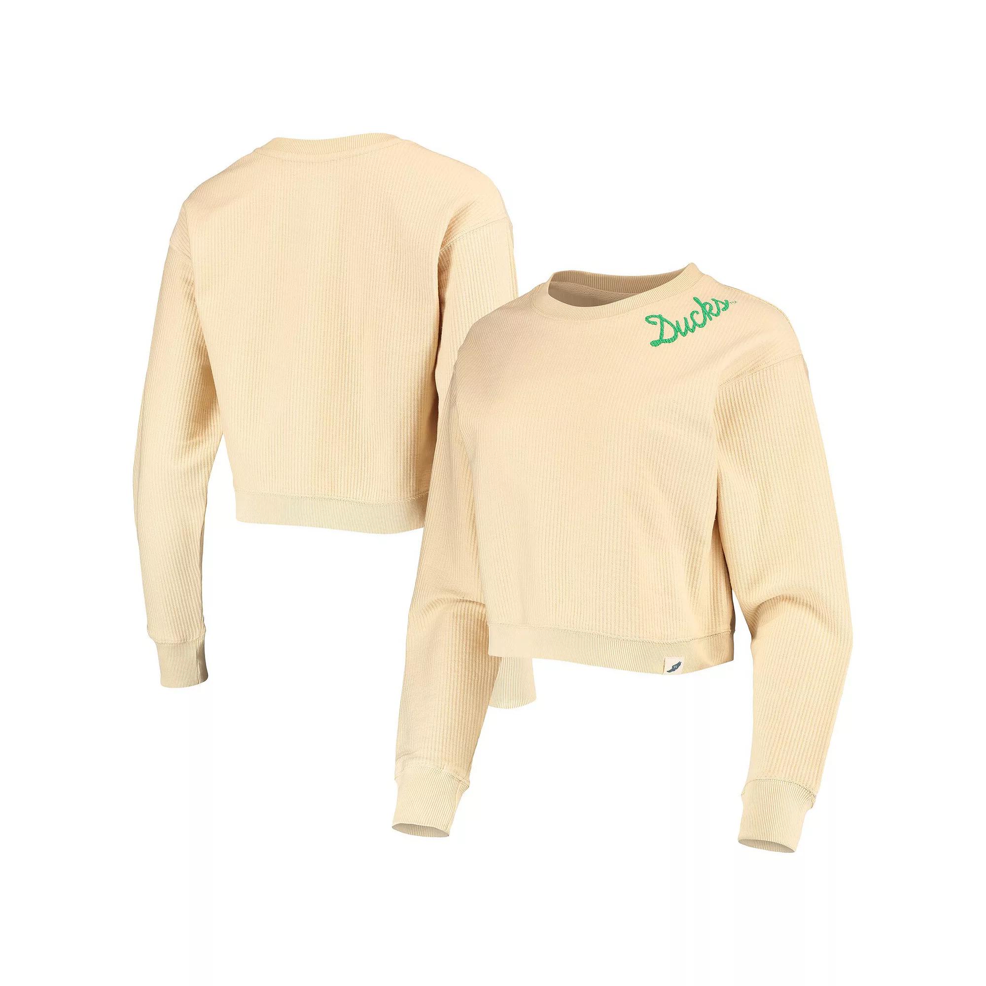 Women's League Collegiate Wear Cream Oregon Ducks Corded Timber Cropped Pullover Sweatshirt, Size: XL, Beige Product Image