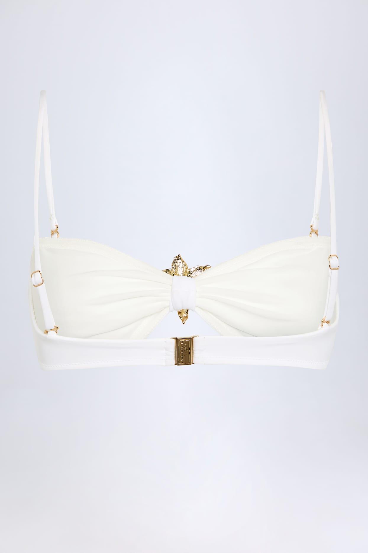 Hardware-Detail Halterneck Bikini Top in White Female Product Image