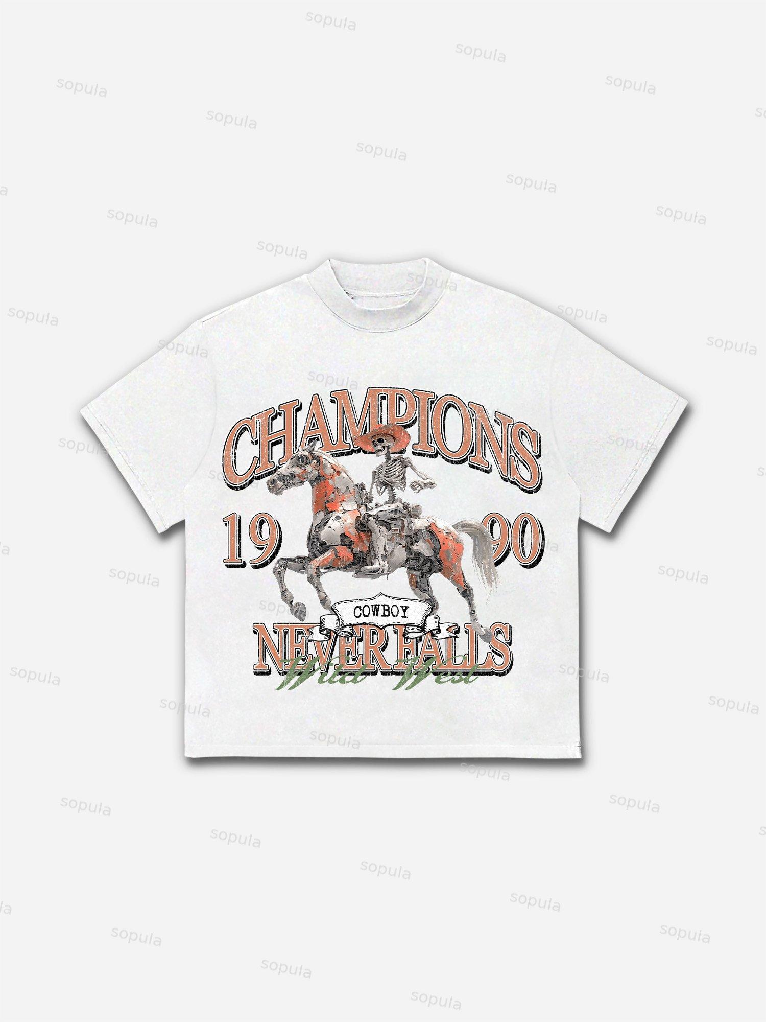 Champions Never Fall Cowboy Graphic Cotton T-shirt Product Image