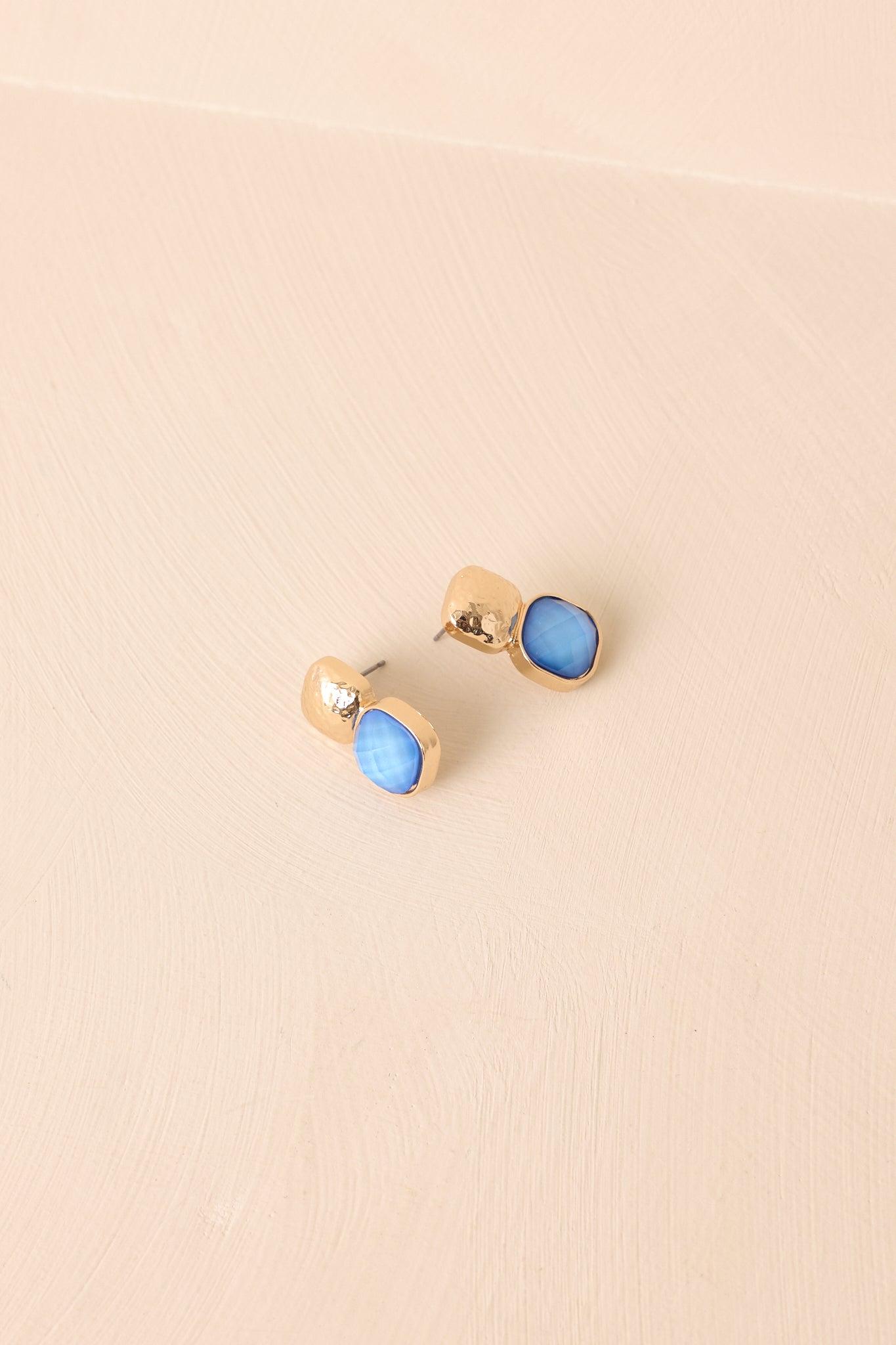 It's The Small Things Gold Textured Blue Stone Earrings Product Image