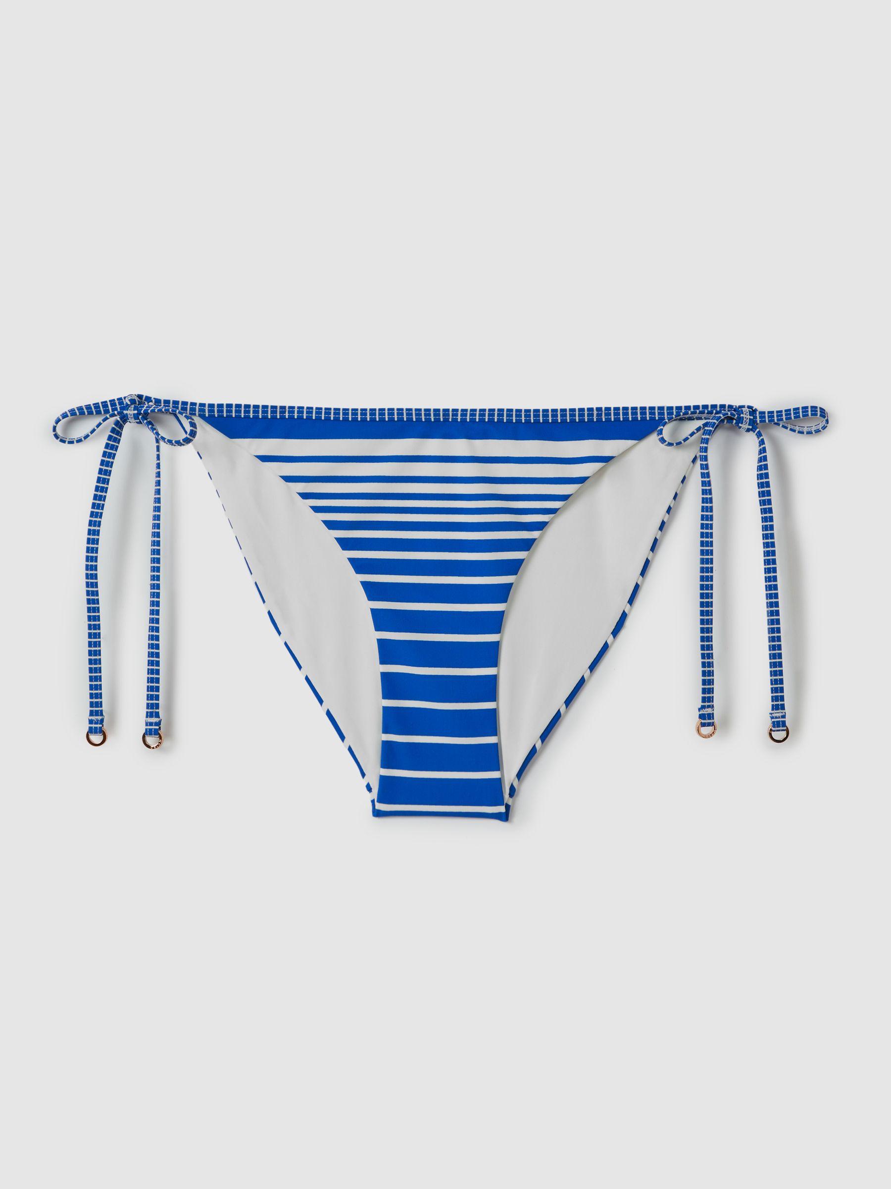 Striped Side Tie Bikini Bottoms in Blue Stripe Product Image