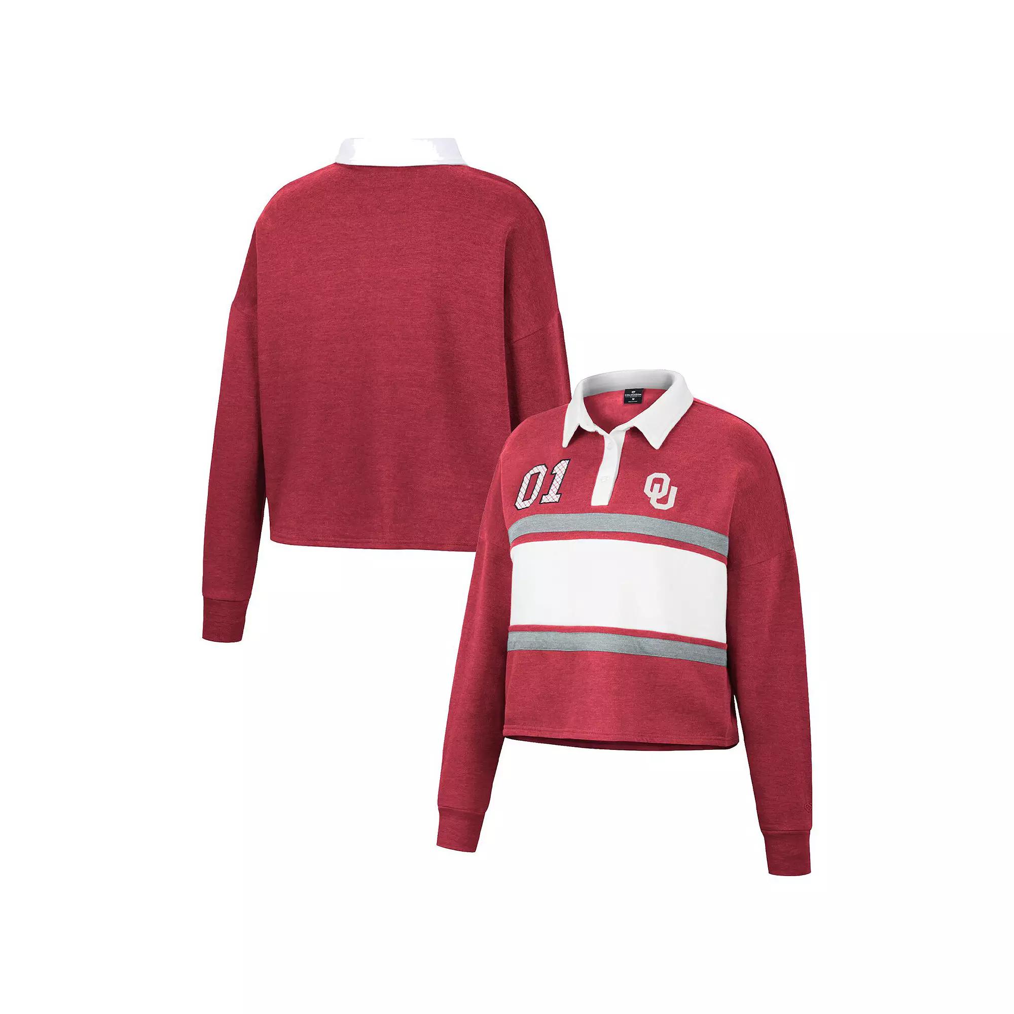 Women's Colosseum Heather Red Wisconsin Badgers I Love My Job Rugby Long Sleeve Shirt,  Product Image