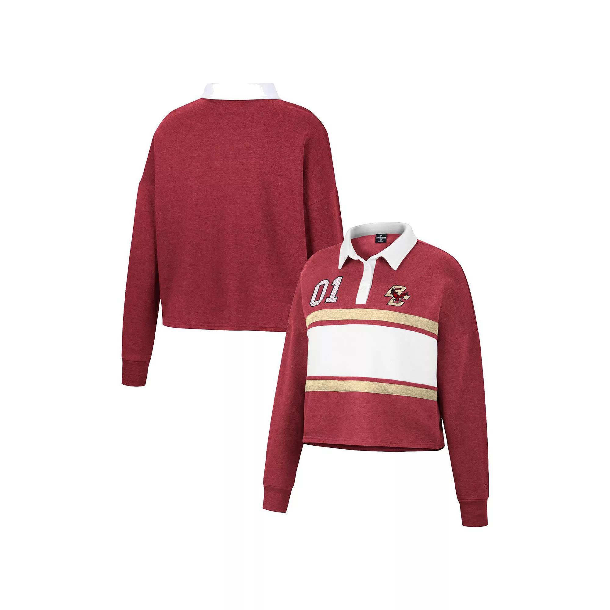 Women's Colosseum Heather Maroon Boston College Eagles I Love My Job Rugby Long Sleeve Shirt,  Product Image