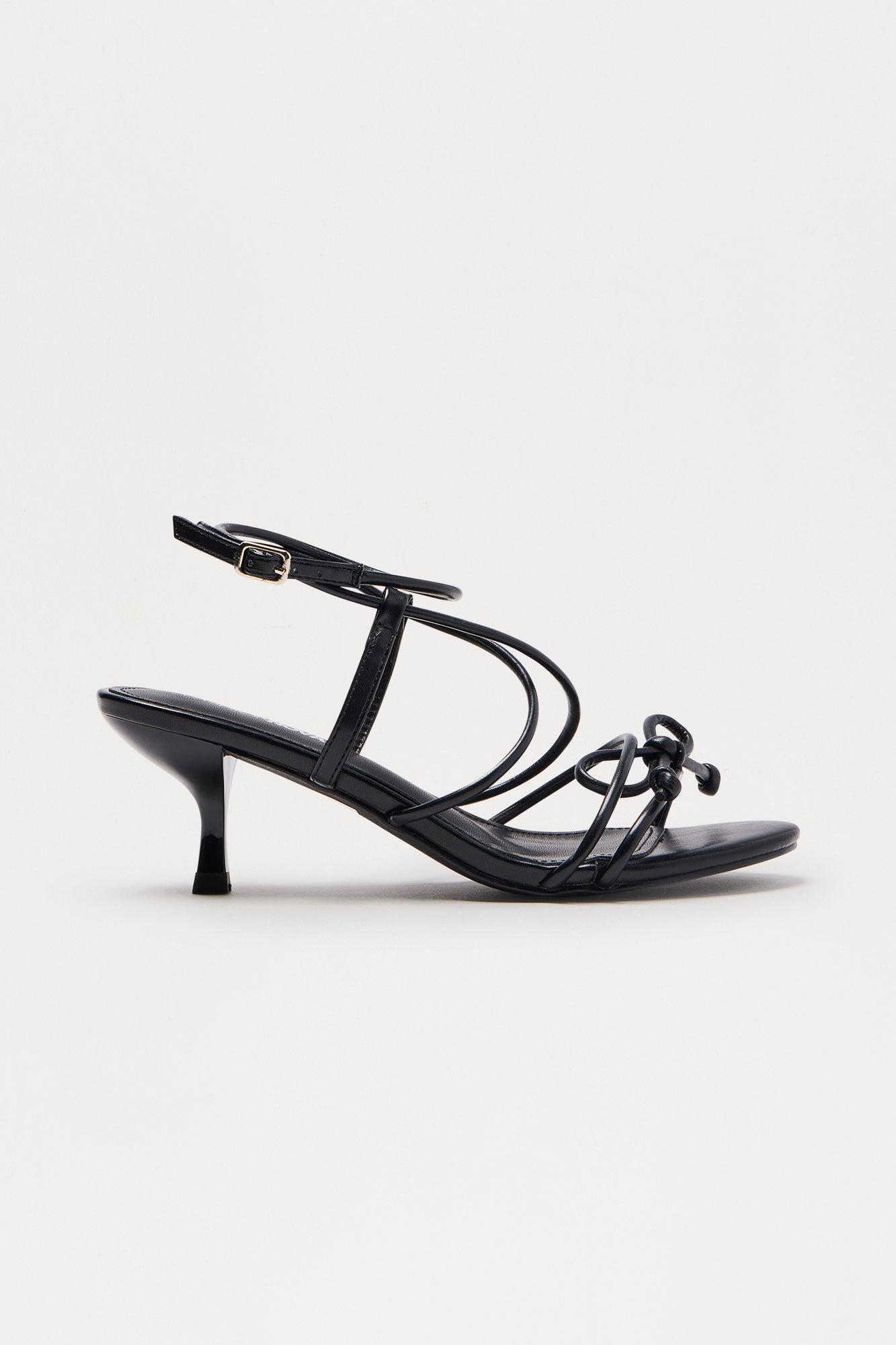 Bexie Bow Ankle Strap Heels - Black Product Image