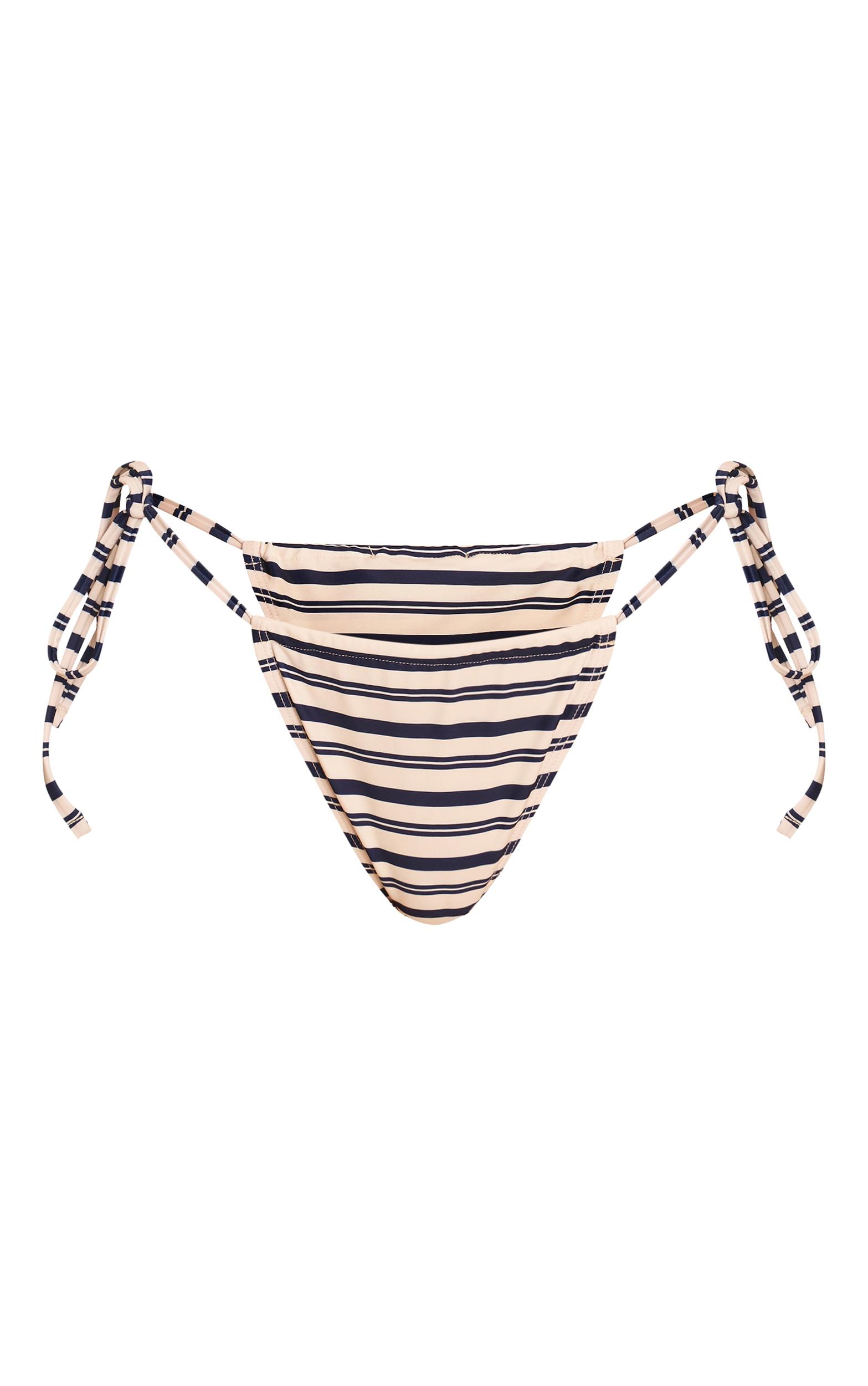 Navy Stripe Tie Side Bikini Bottoms Product Image