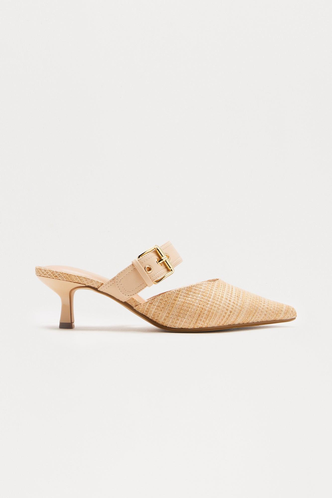 Delyn Buckle Kitten Heel Pumps - Natural Product Image