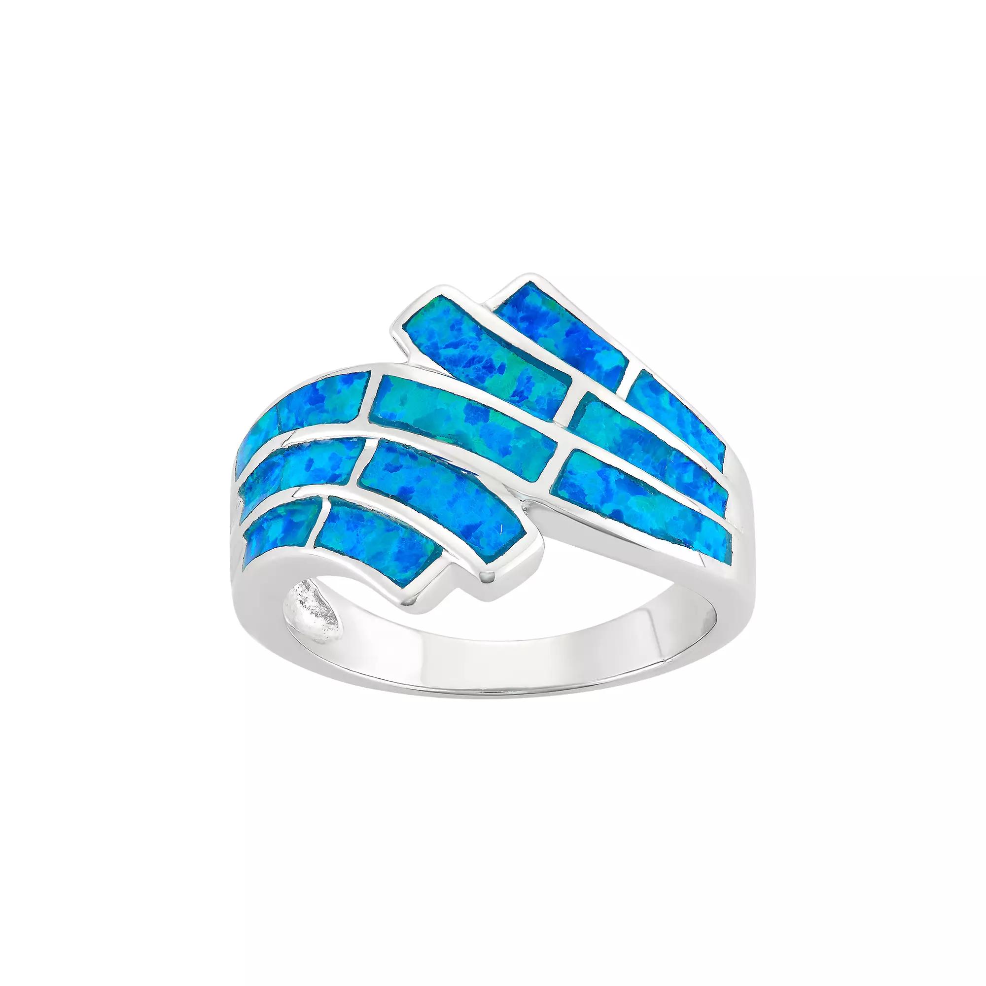 Nautica Rocks Lab-Created Blue Opal Sterling Silver Wave Bypass Ring, Women's,  Product Image