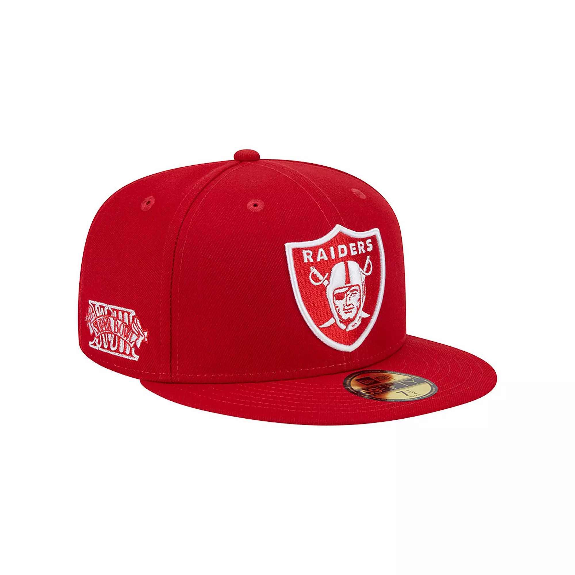 Men's New Era Scarlet Las Vegas Raiders Super Bowl XVIII Main Patch 59FIFTY Fitted Hat,  Product Image