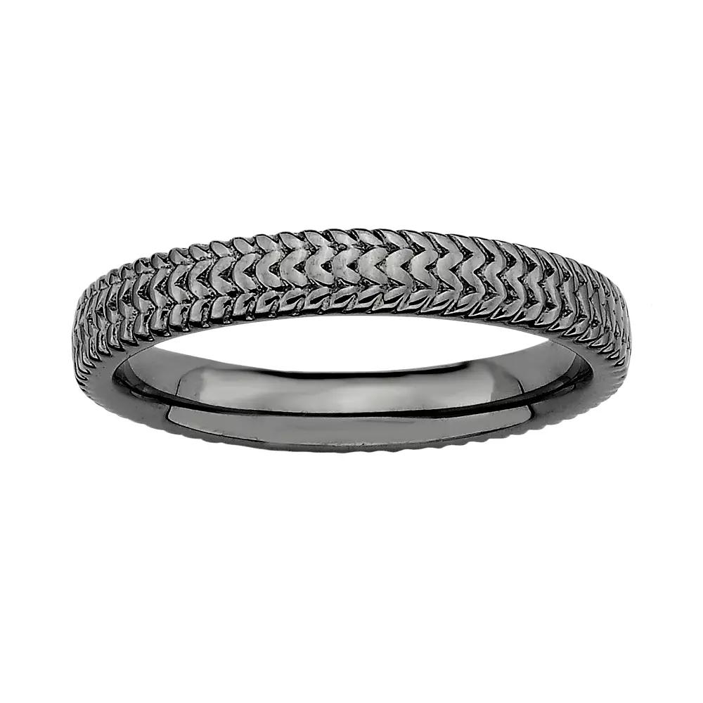 Stacks & Stones Ruthenium-Plated Sterling Silver Textured Stack Ring, Women's, Size: 9, Black Product Image