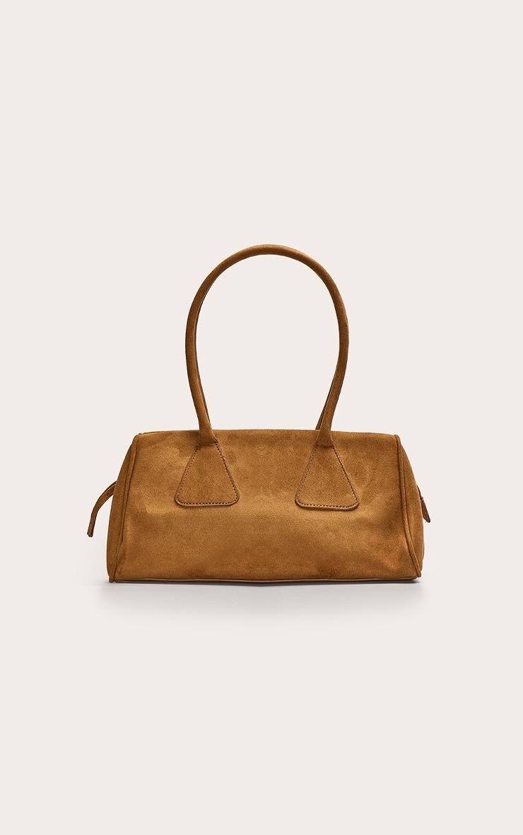Tan Faux Suede Bowler Bag Product Image