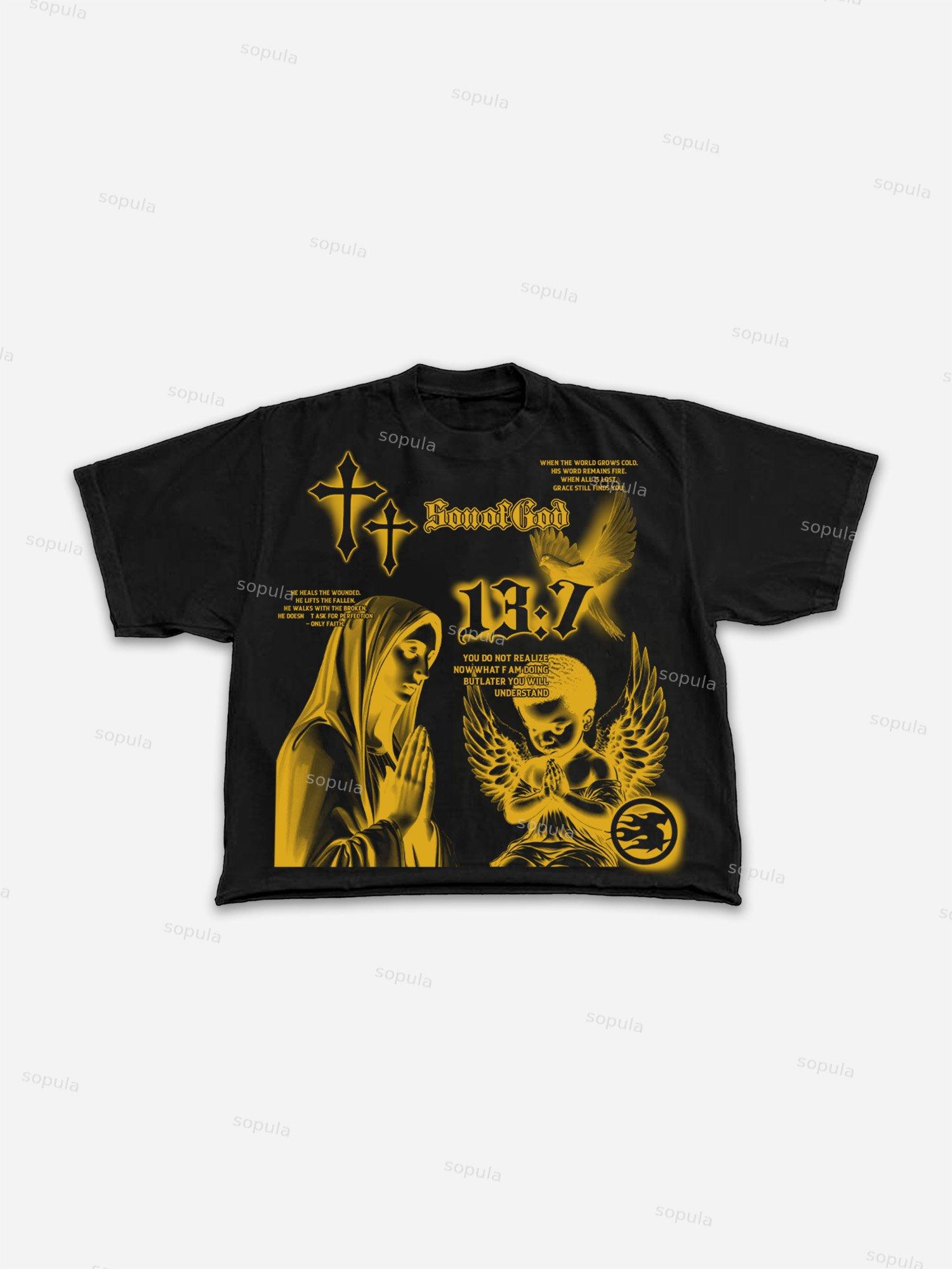 Son Of God Virgin Bible Y2k Vintage Graffiti Graphic Cropped T-shirt Product Image