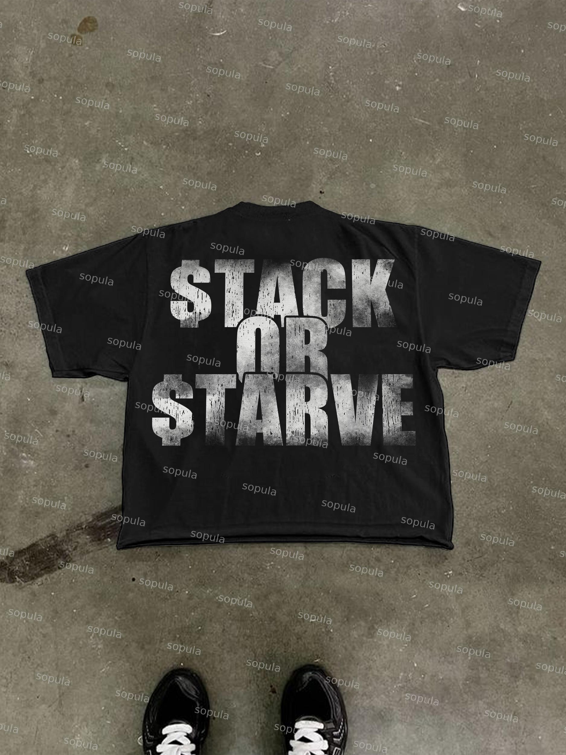 Stack Or Starve Vintage Fortune Graphic Cropped T-shirt Product Image