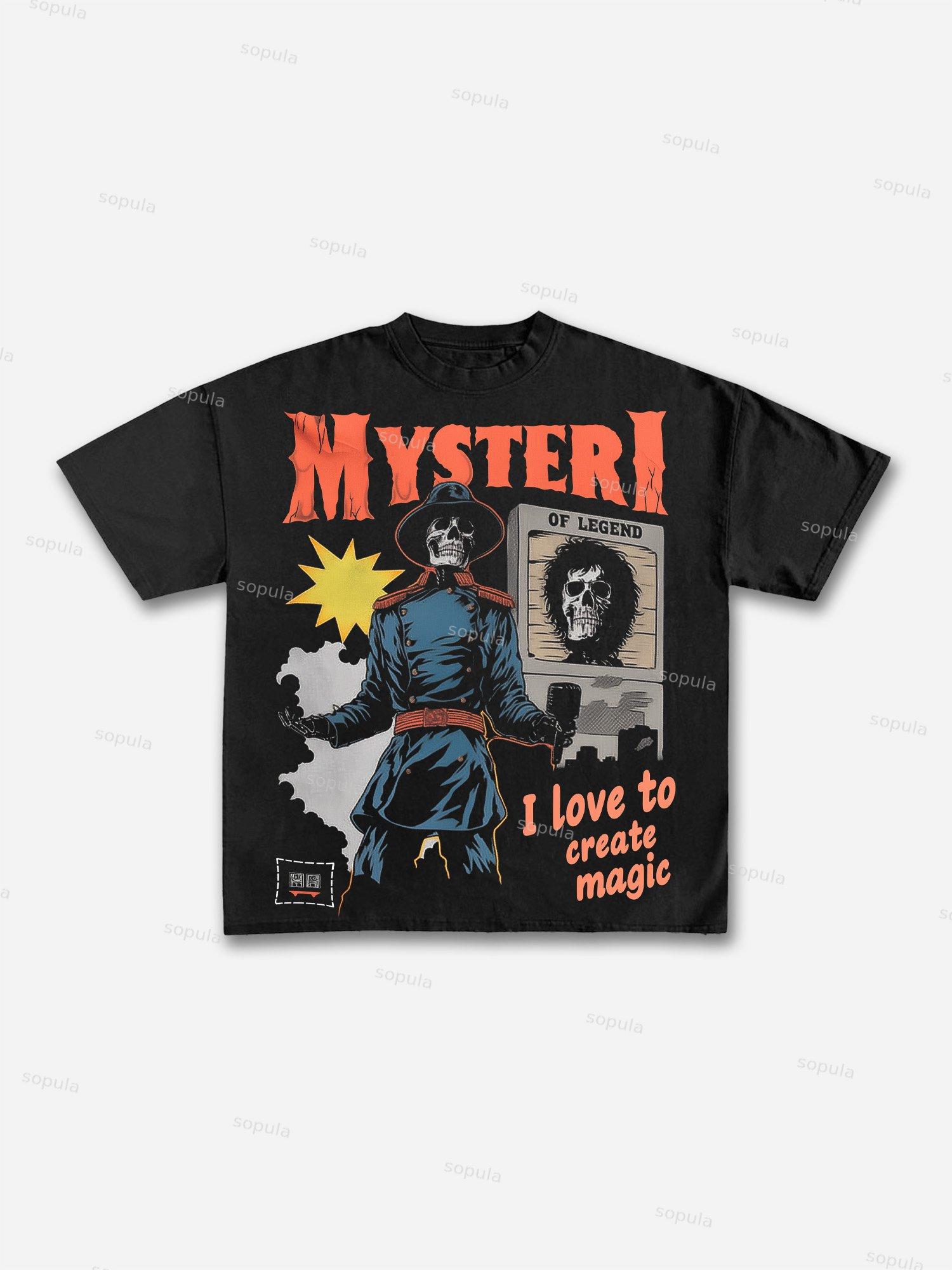 Vintage Cowboy Rock Ghost Graphics Cotton T-shirt Product Image