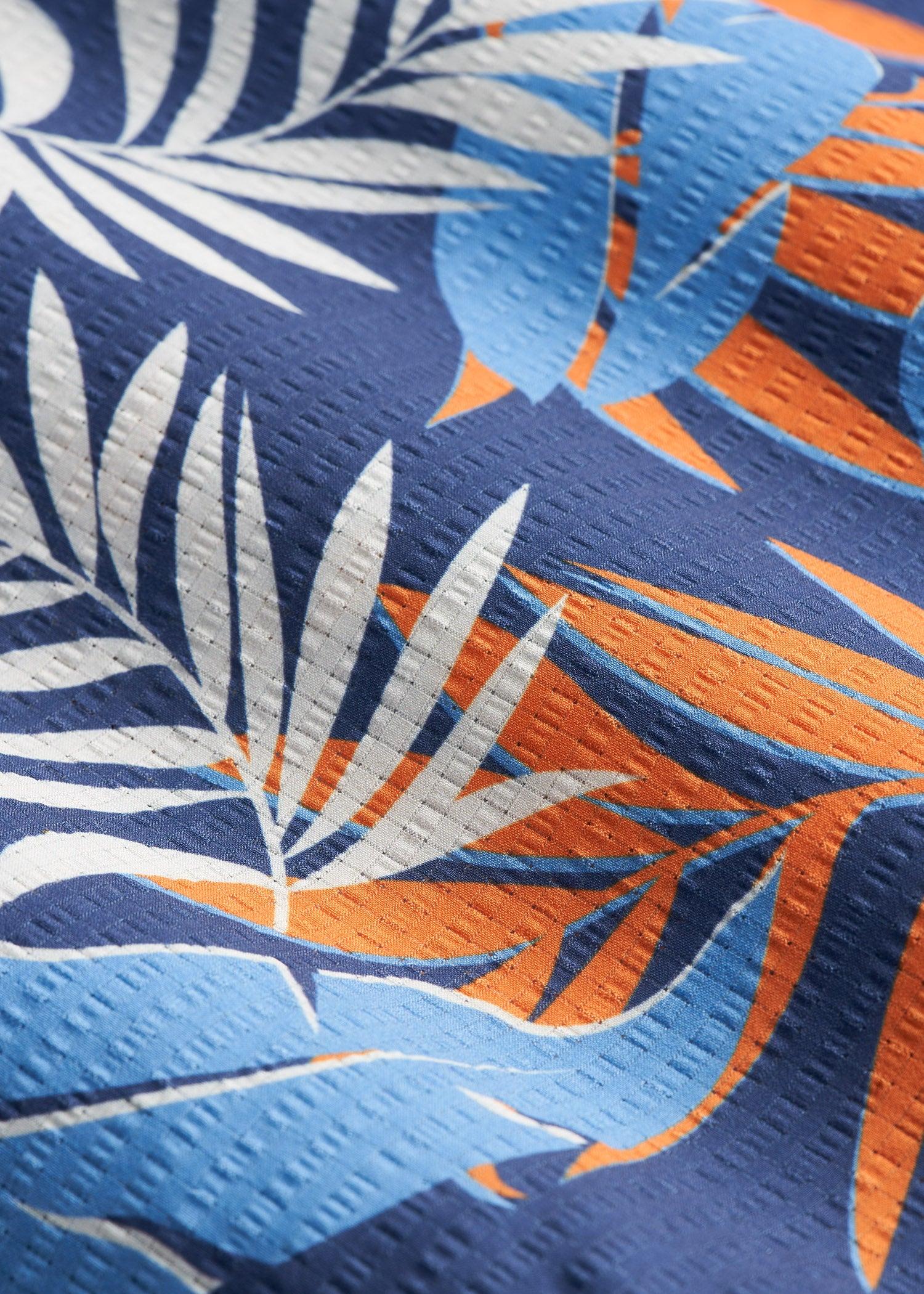 Coastal Perforated Polo Shirt for Tall Men in Blue and Orange Palms Male Product Image