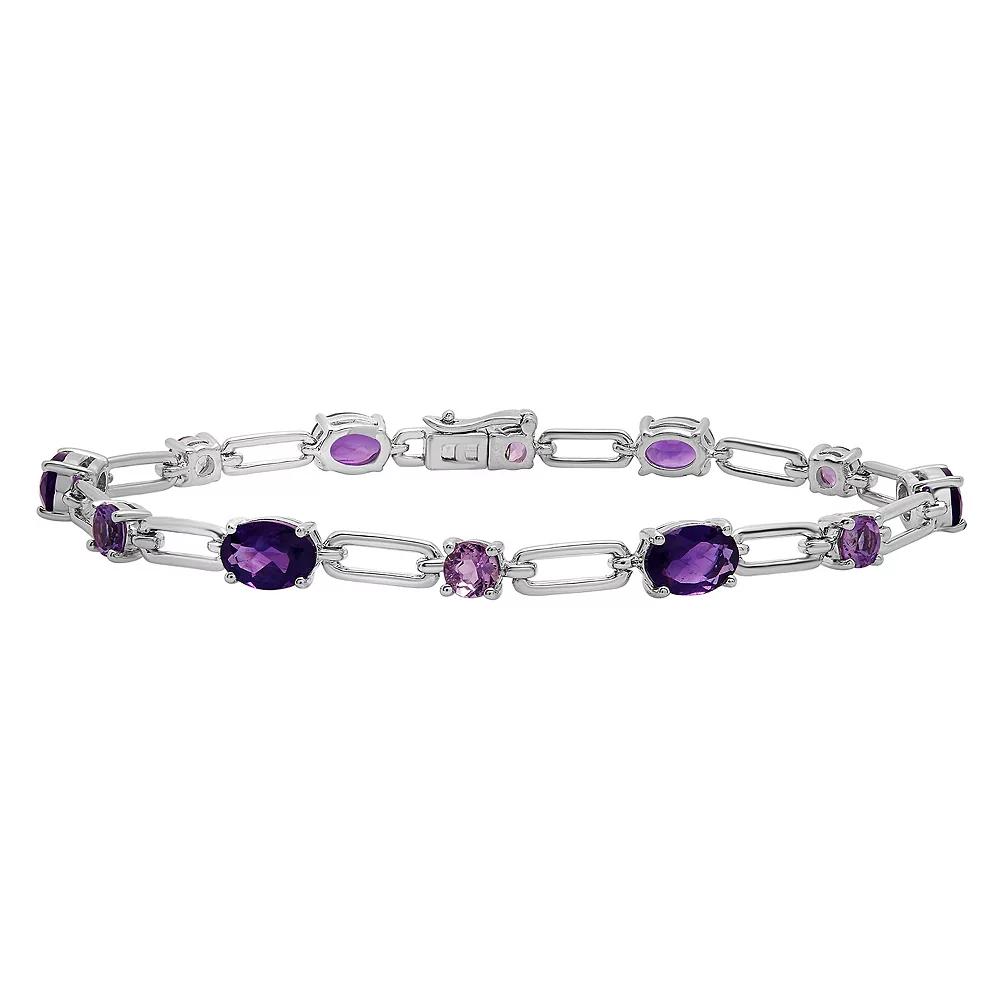 Sterling Silver Chain Amethyst Bracelet, Women's, Size: 7.25" Product Image