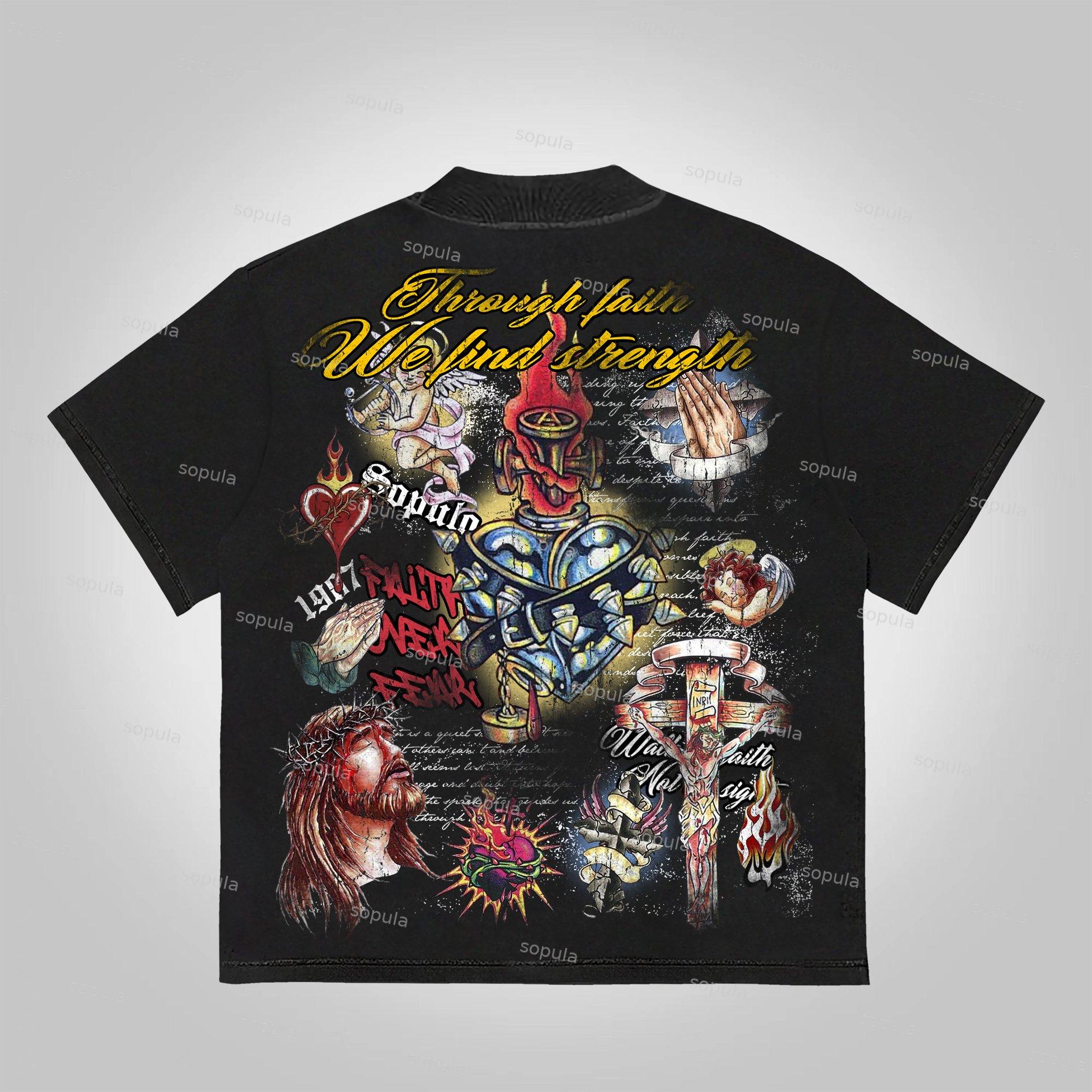 Sopula Faith In Jesus Collage Vintage Graphics Cotton T-Shirt Product Image