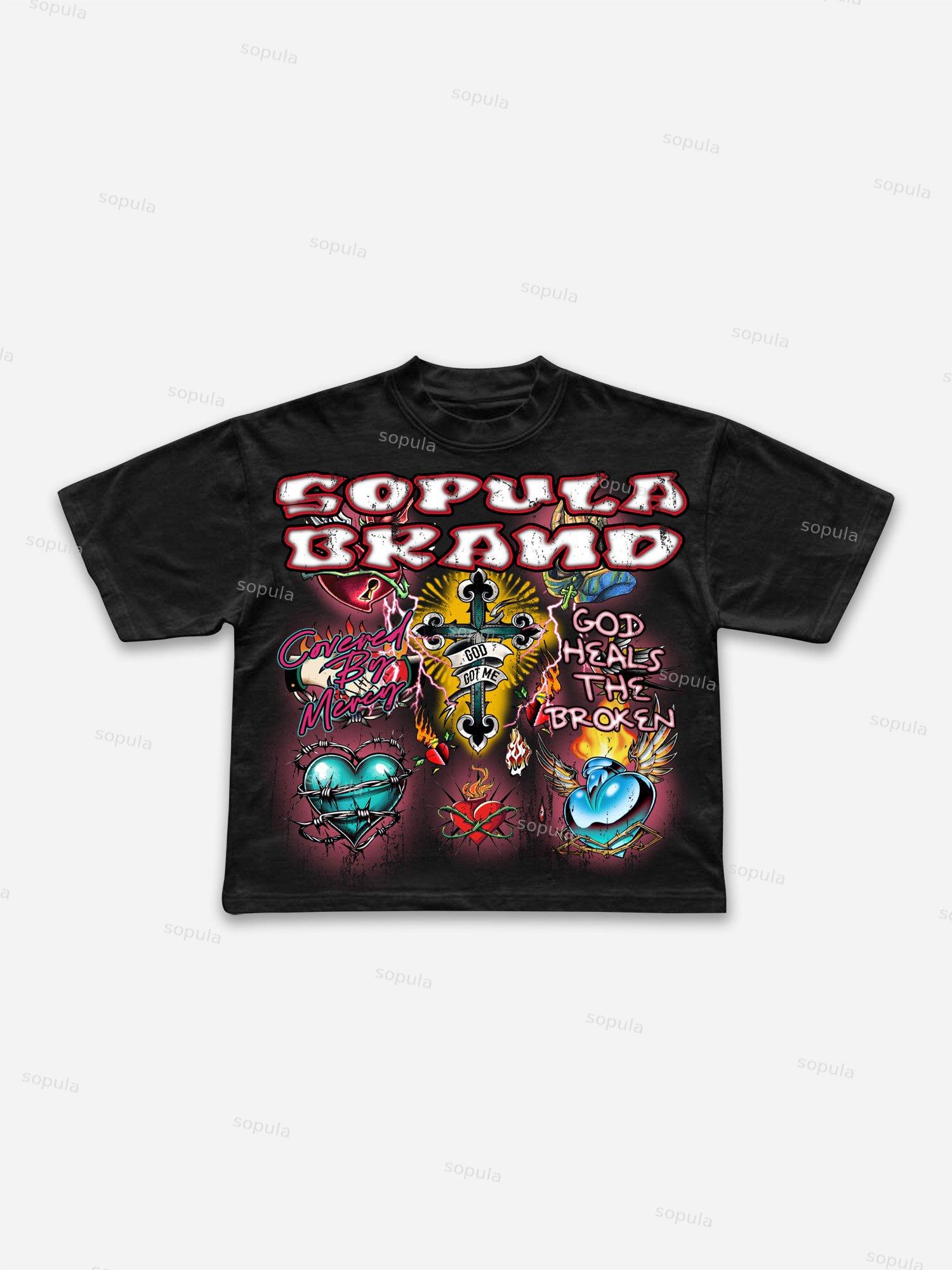 Jesus God Sacred Heart Brand Graphic Cropped T-shirt Product Image