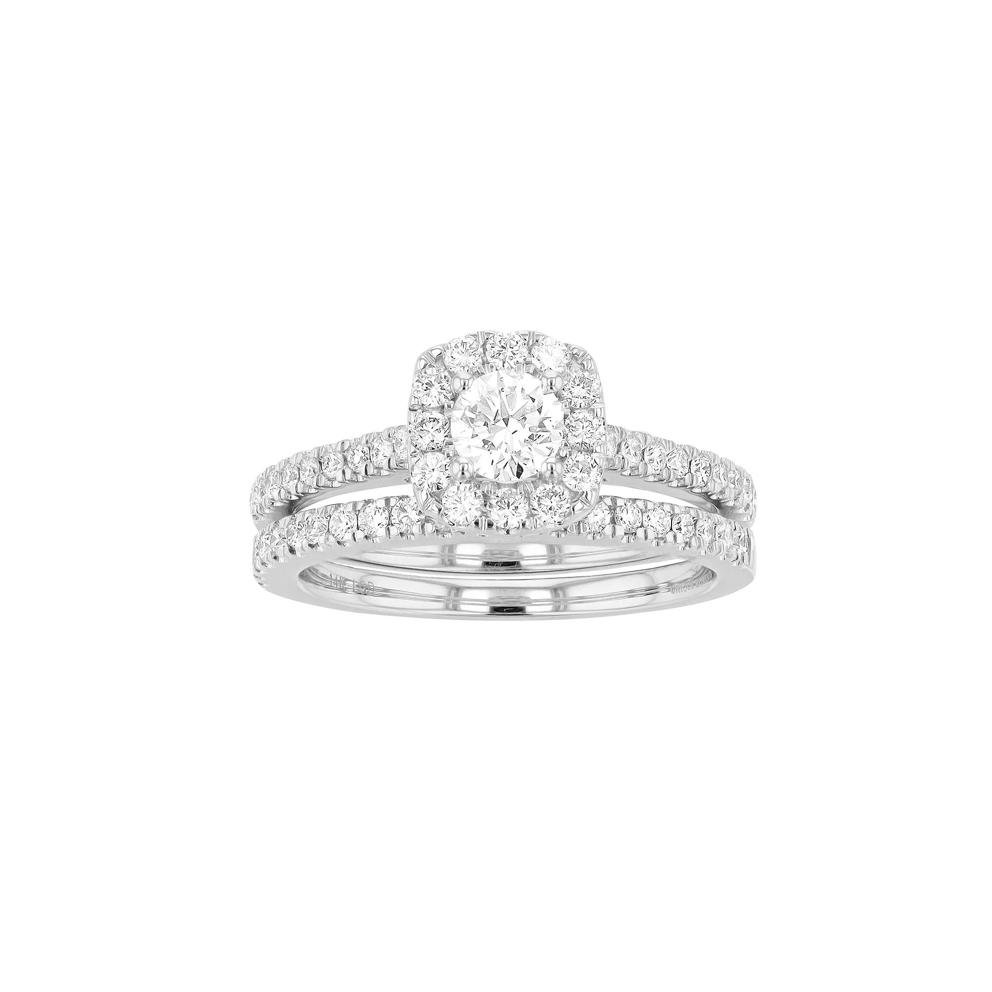 Diamond Brilliance 14k White Gold 1 Carat T.W. Lab Created Diamond Cushion Halo Engagement Ring Set, Women's, Size: 7 Product Image